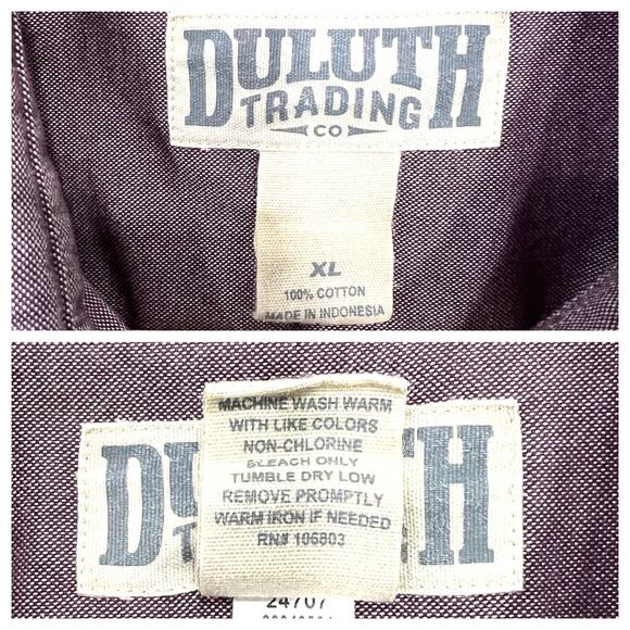 Duluth Trading Button-Down Shirt Men's XL 100% Cotton Long Sleeves Burgundy/Plum - Picture 6 of 8